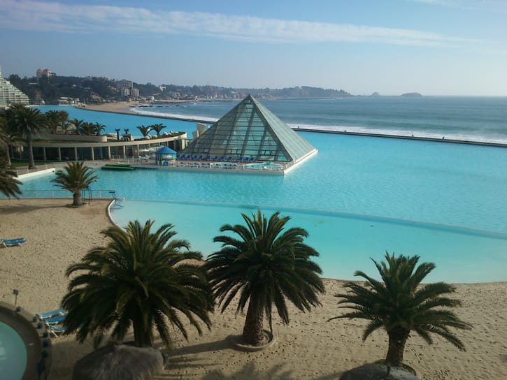 Aerial view of the giant San Alfonso del Mar lagoon in Algarrobo, Chile